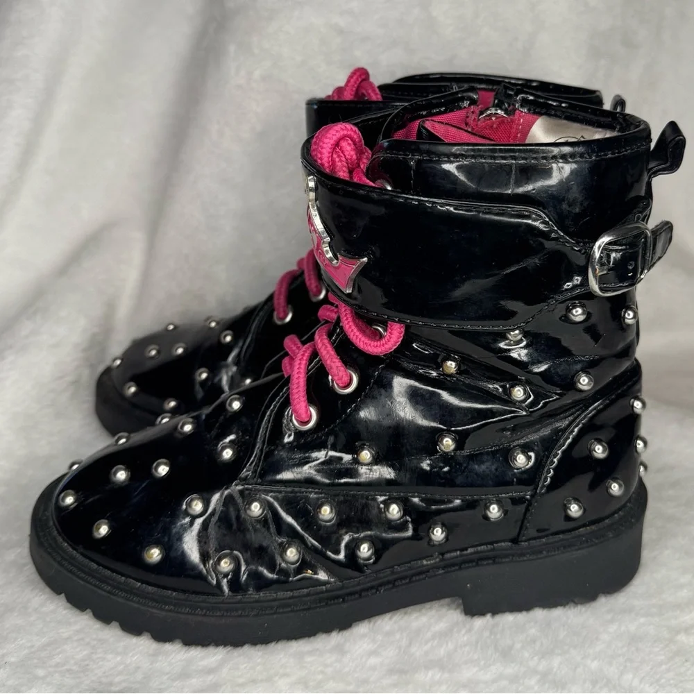 Disney Store Princess Studded Combat Boots Pink Crown Girls Size 13